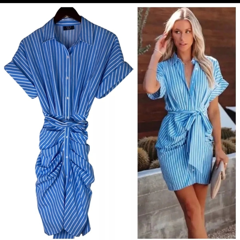 Blue Striped Shirt Dress